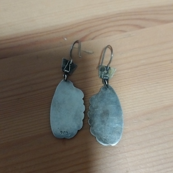 Rare Fine! Vintage Native American Alpaca 900 silver Dangle earrings signed - Picture 2 of 7